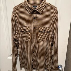 Express Brown and Black Checkered Casual Button Down Shirt
